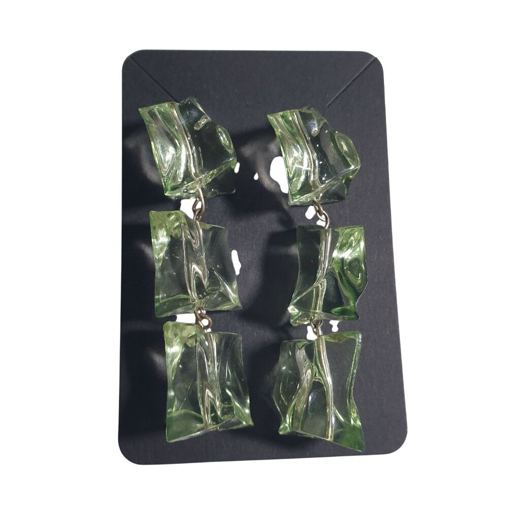 Green Acrylic Geometric Dangle Earrings Lightweight Stylish Retro Jewelry Gift